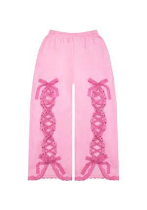 BAD ROMANCE LACE RIBBON OVERSIZED SWEATPANTS BABY PINK