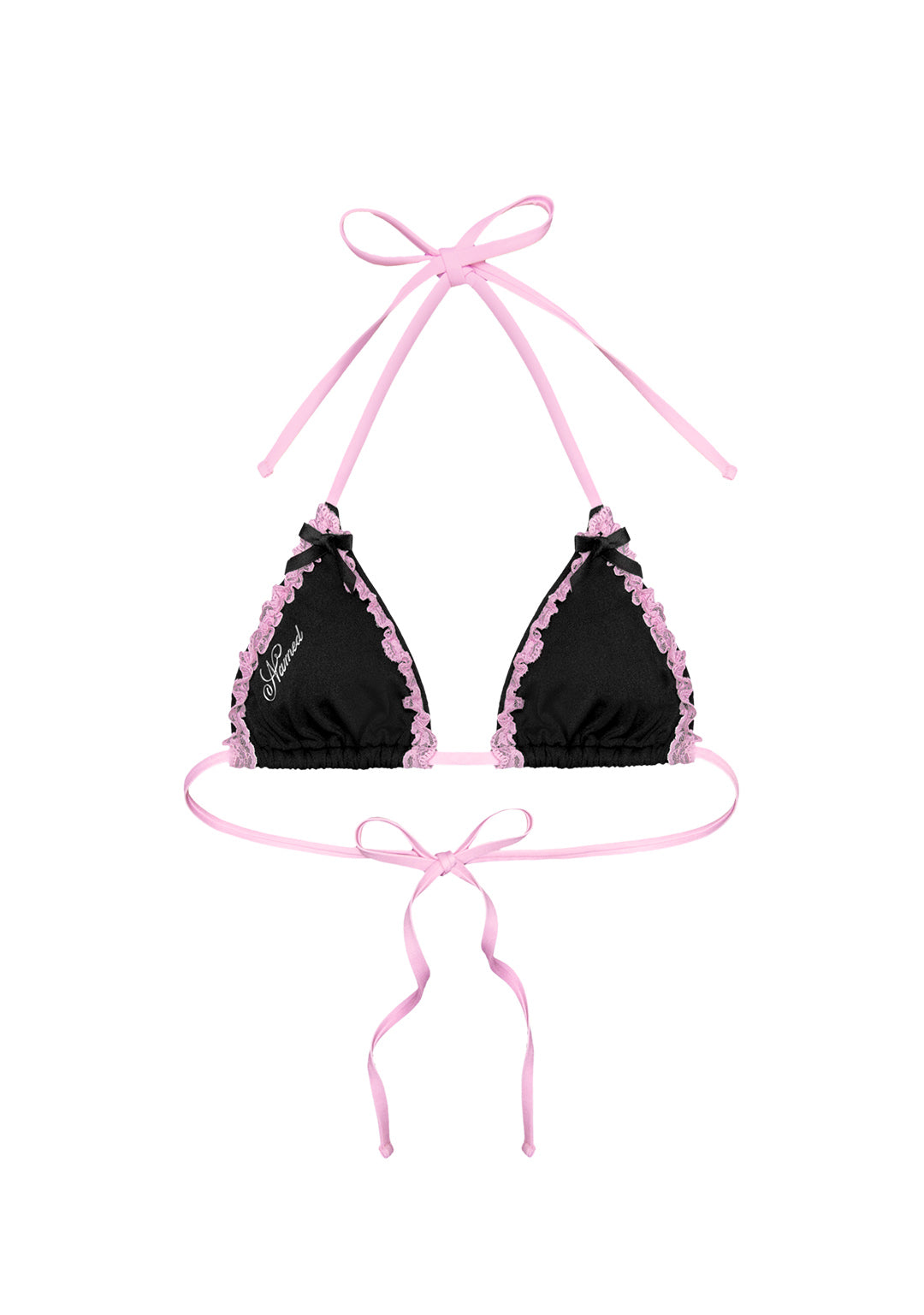 PRINC355 LACE RUFFLE BIKINI TOP BLACK