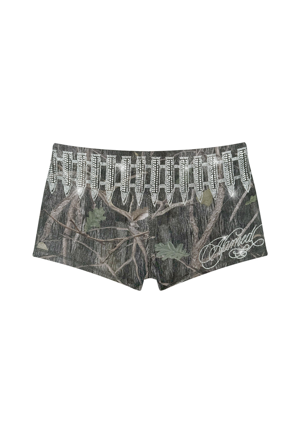 ENEMY RHINESTONE MICRO HOTPANT SHORTS TREE CAMO
