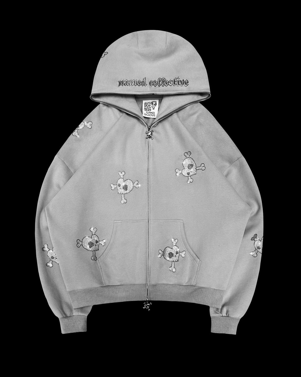 FATAL RHINESTONE ZIP HOODIE SMOKE