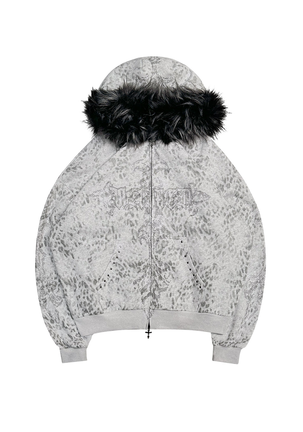 FERAL STUDDED ZIP HOODIE SNOW LEOPARD (DETACHABLE FUR)