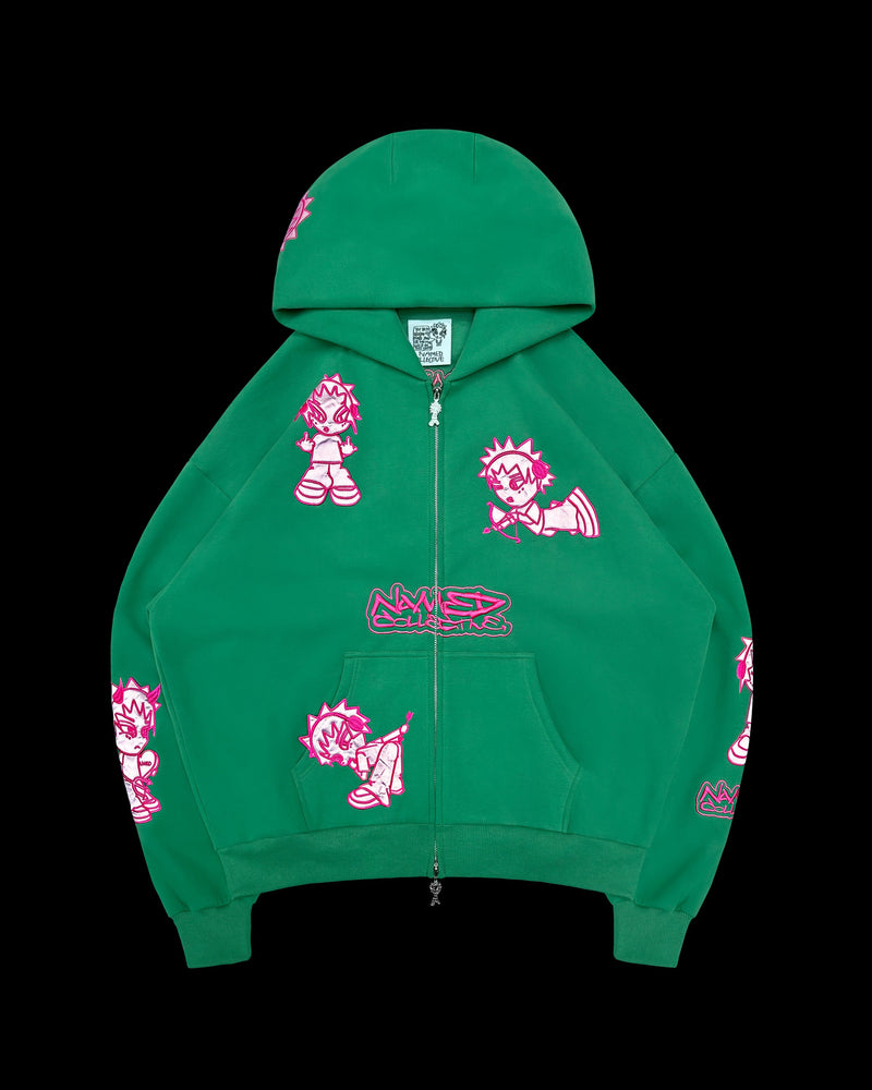 MISBEHAVE ZIP HOODIE ELECTRIC GREEN