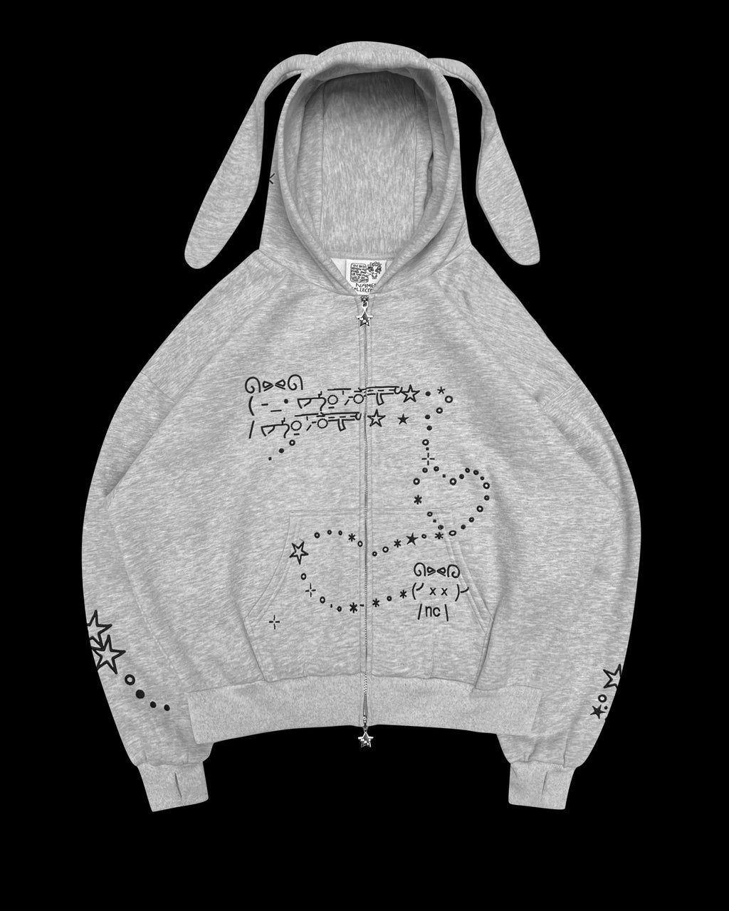 MALFUNCTION ZIP HOODIE GREY MARL DETACHABLE EARS NAMED COLLECTIVE