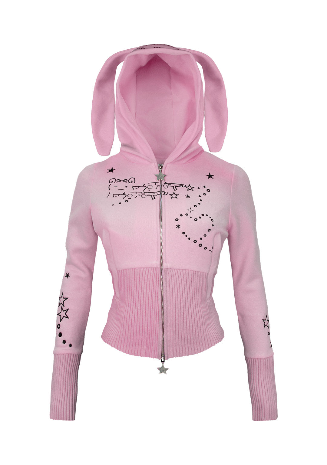 MALFUNCTION BUNNY FITTED HOODIE BABY PINK (DETACHABLE EARS)