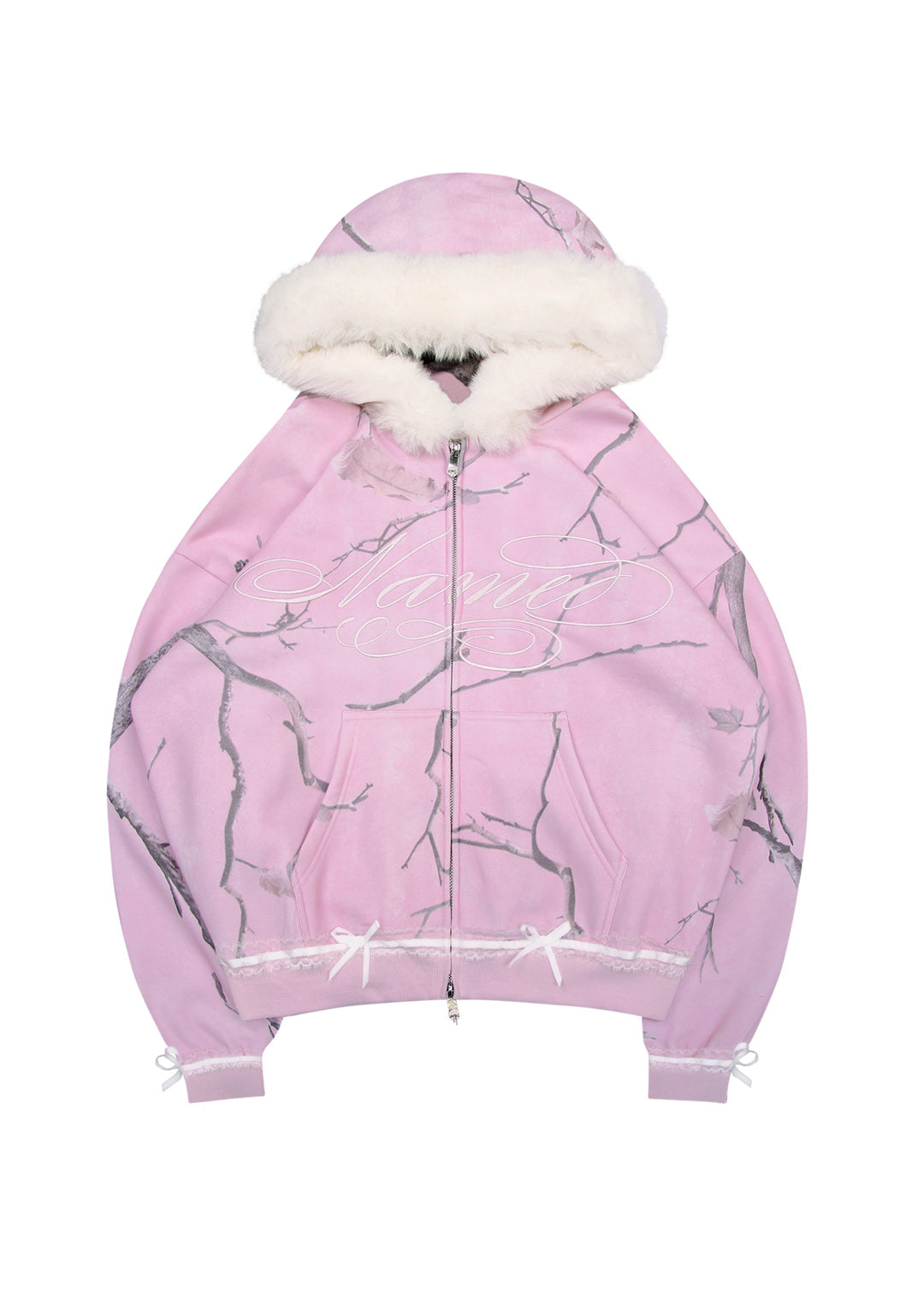 PREY FAUX FUR ZIP HOODIE PINK CAMO (DETACHABLE FUR)