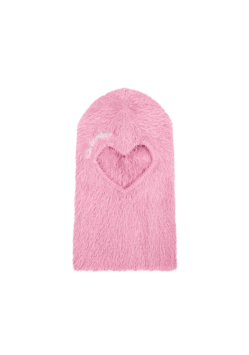 PREY FLUFFY KNIT HEART BALACLAVA BABY PINK
