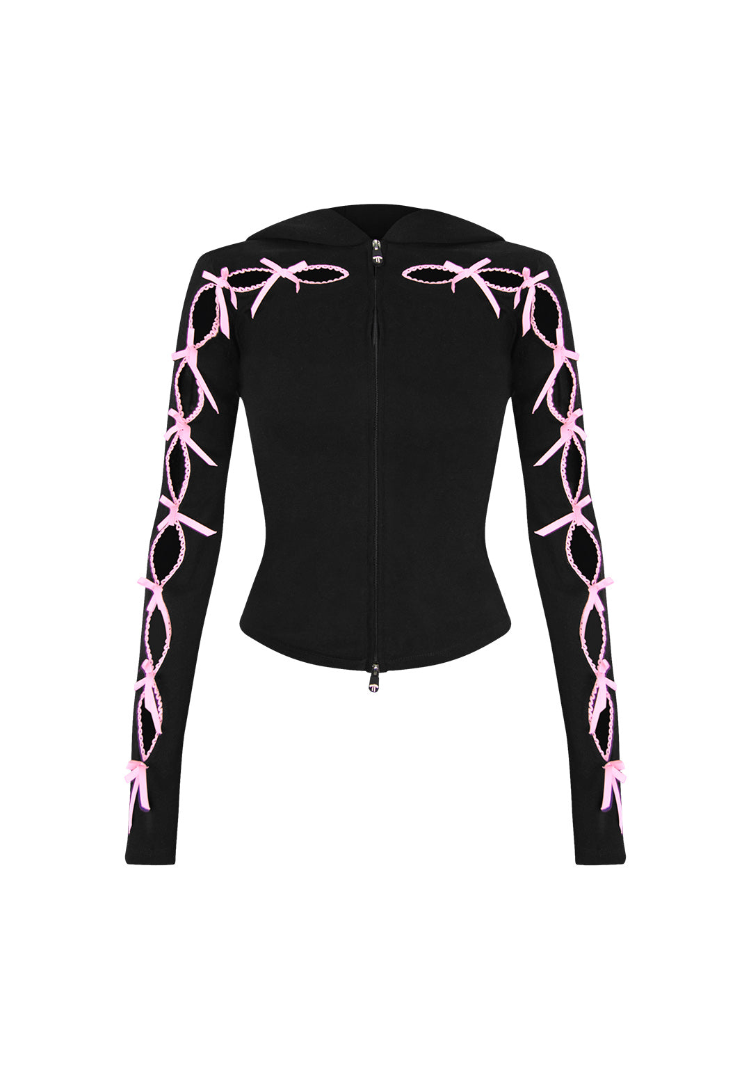 FREE SH!T: PRINC355 RIBBON SCULPT STRETCH ZIP HOODIE BLACK