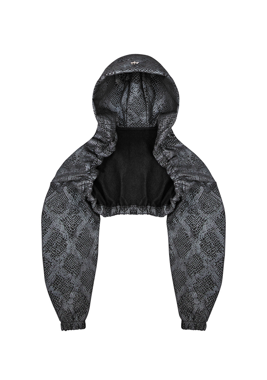 NOCTURNAL SNAKESKIN TEXTURED SUPER CROP HOODIE BLACK