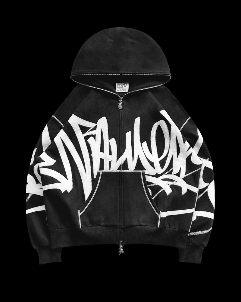 VANDALISM ZIP HOODIE STENCIL BLACK