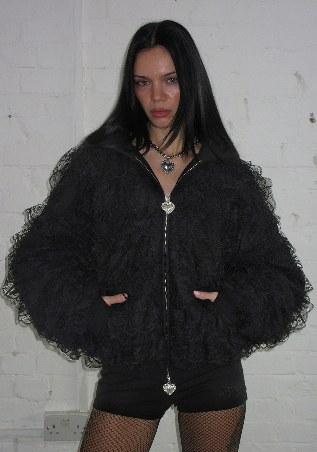 Bad Romance Lace Ruffle Zip Hoodie Black – NAMED COLLECTIVE®