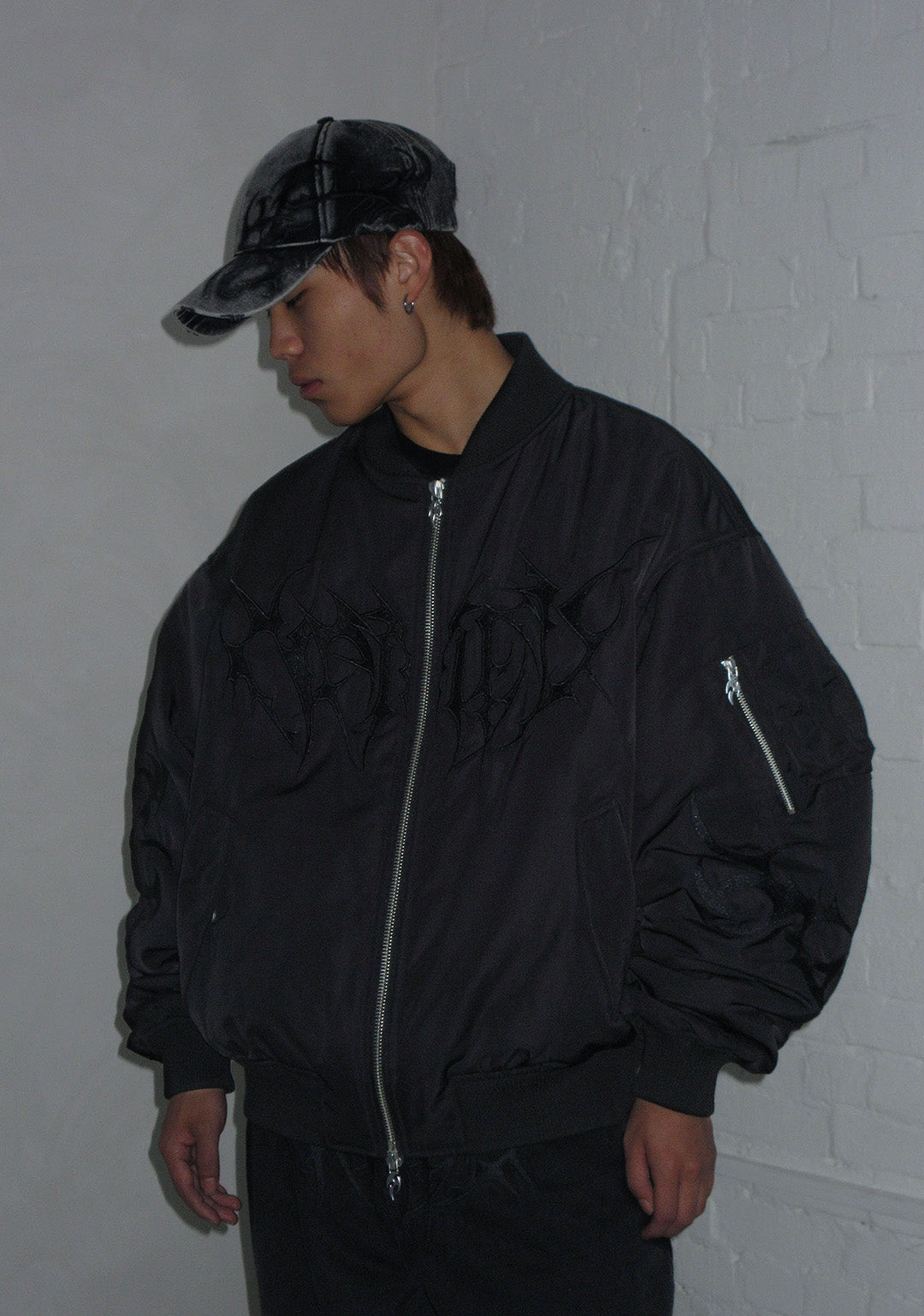 CRASH EMBROIDERED BOMBER JACKET BLACK