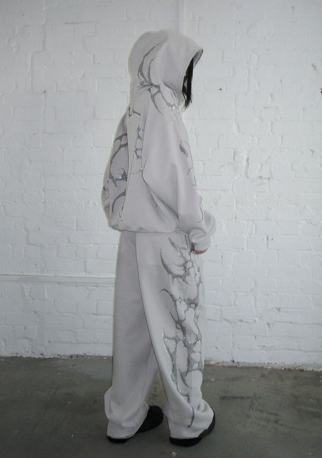 CRASH RHINESTONE ZIP HOODIE SMOKE GREY