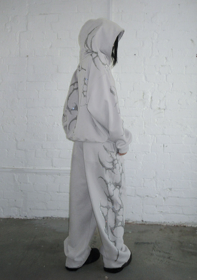 CRASH RHINESTONE ZIP HOODIE SMOKE GREY