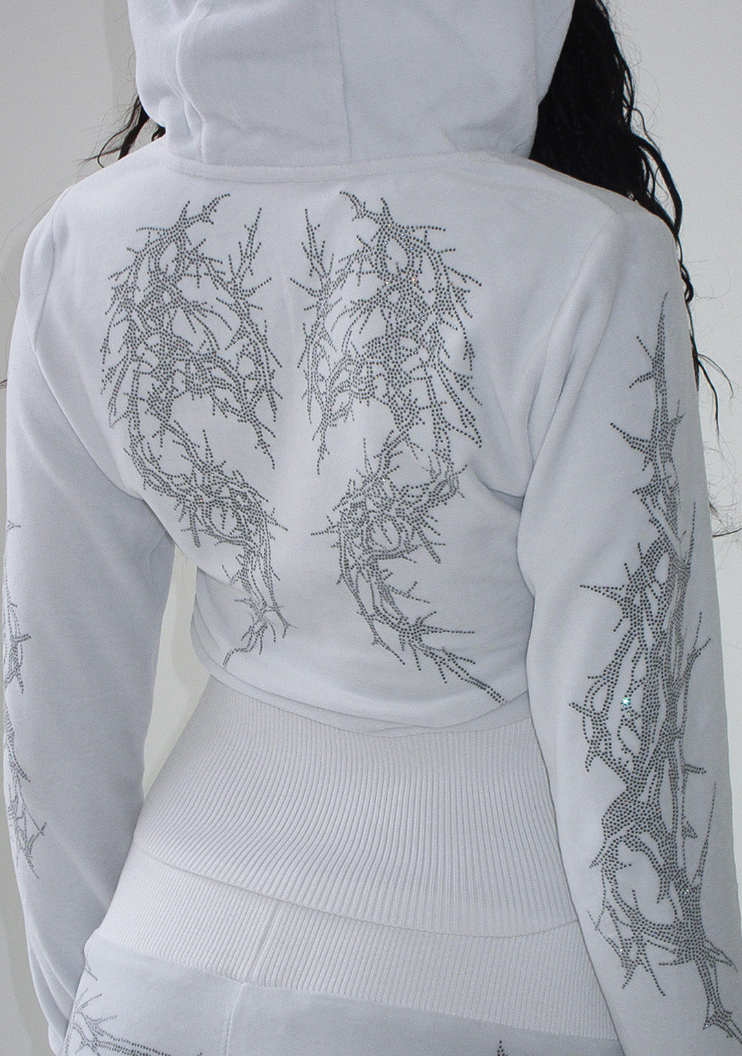 CURSE RHINESTONE VELOUR ZIP HOODIE SALT