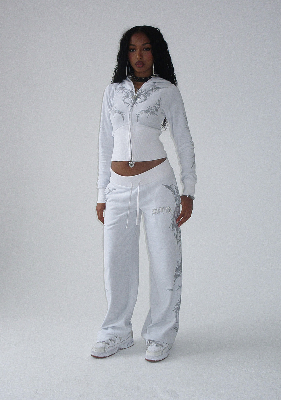 CURSE RHINESTONE VELOUR ZIP HOODIE SALT