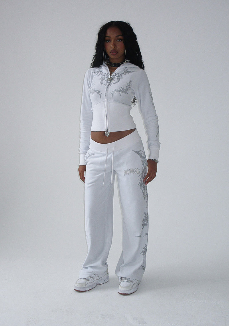 CURSE RHINESTONE VELOUR ZIP HOODIE SALT