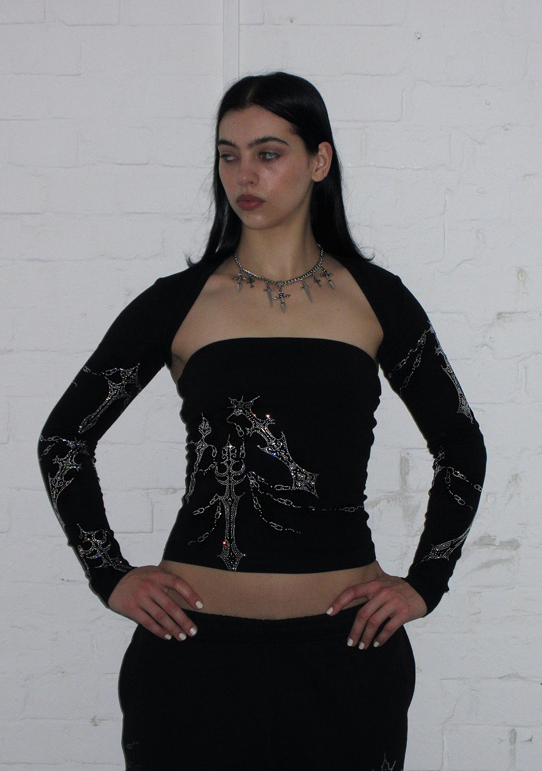 DAGGERS RHINESTONE TWO PIECE TUBE TOP SET