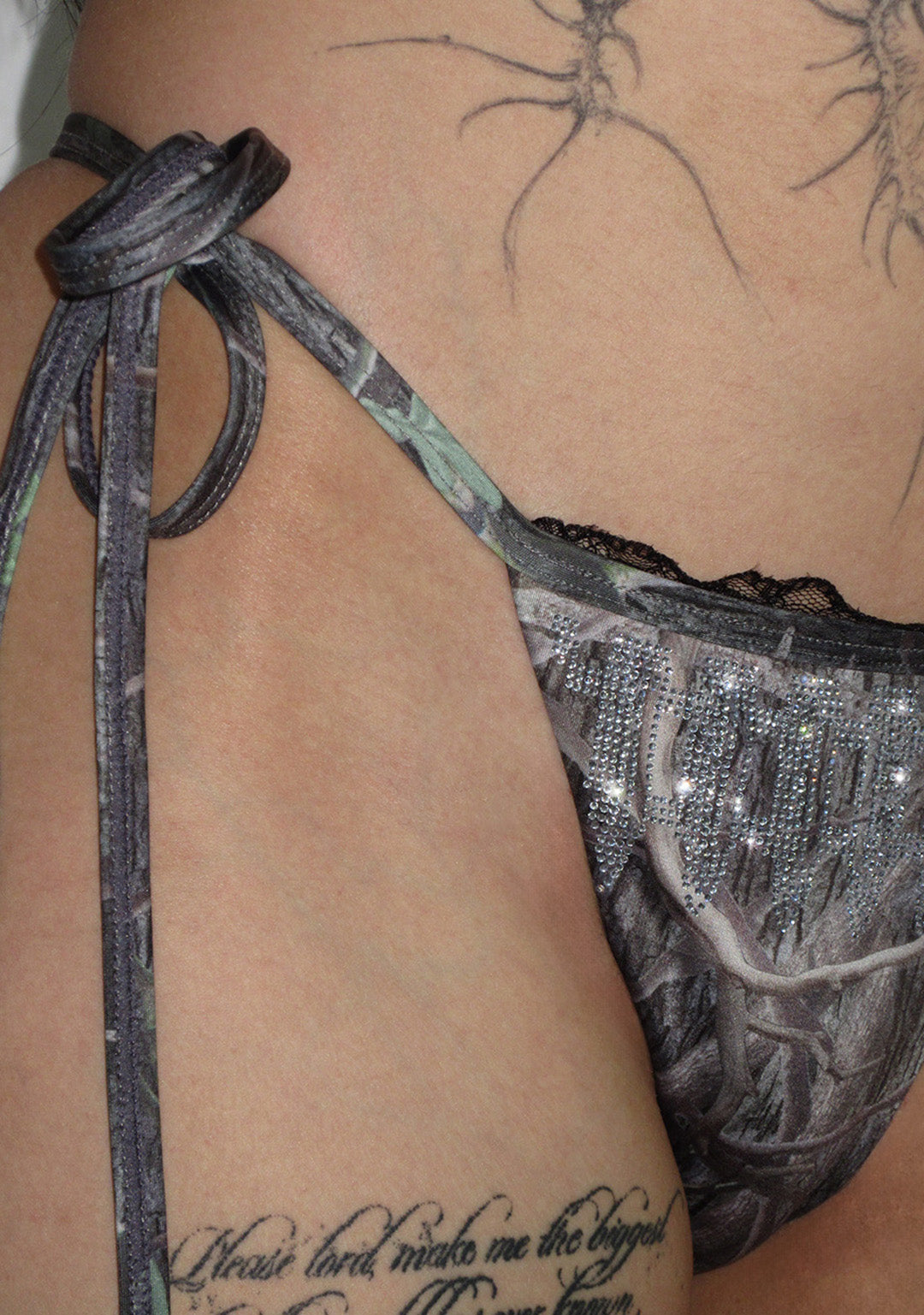 ENEMY RHINESTONE BIKINI BOTTOMS TREE CAMO