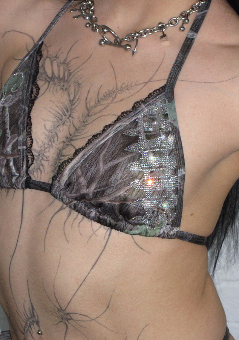 ENEMY RHINESTONE BIKINI TOP TREE CAMO