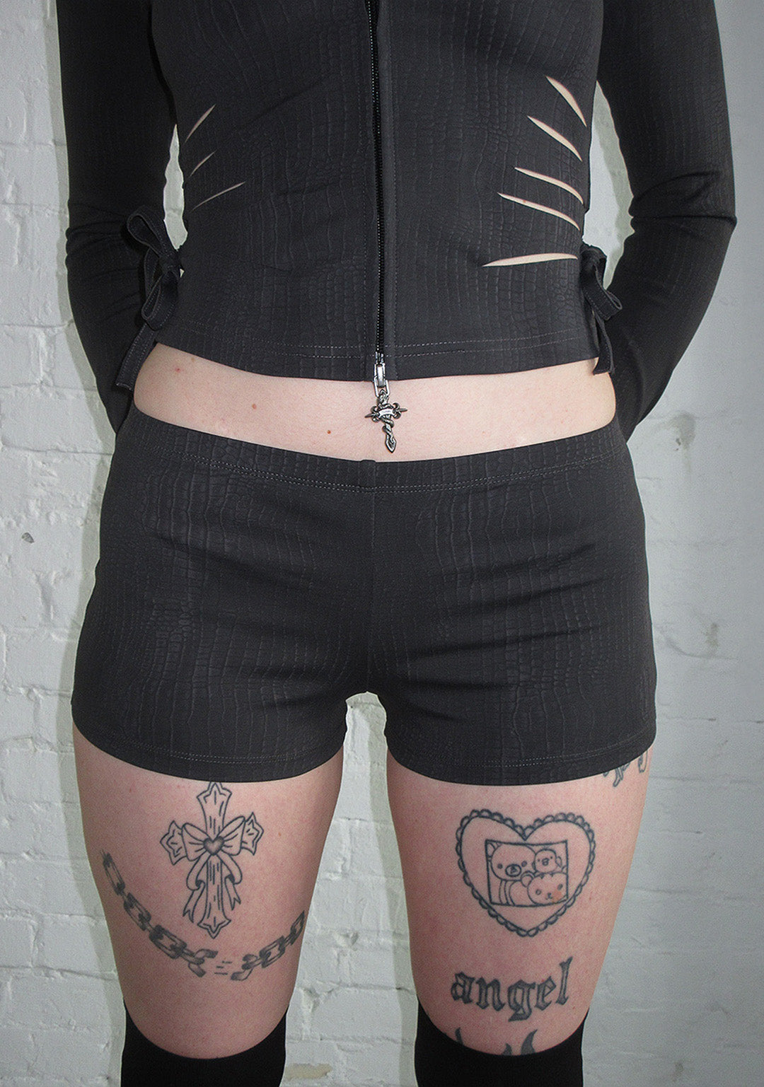 ENVY SNAKESKIN HOTPANT SHORTS CHARCOAL