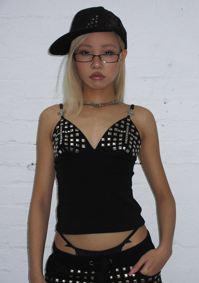 FAITHFUL STUDDED FITTED CAMI TOP BLACK