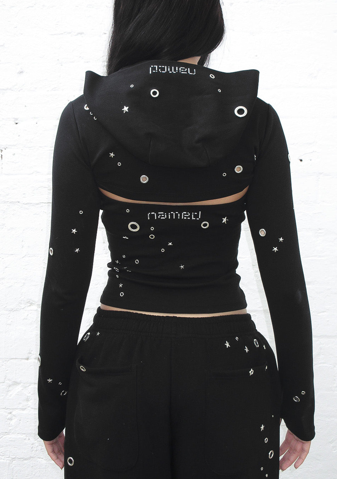 GLITCH EYELET TUBE TOP BLACK