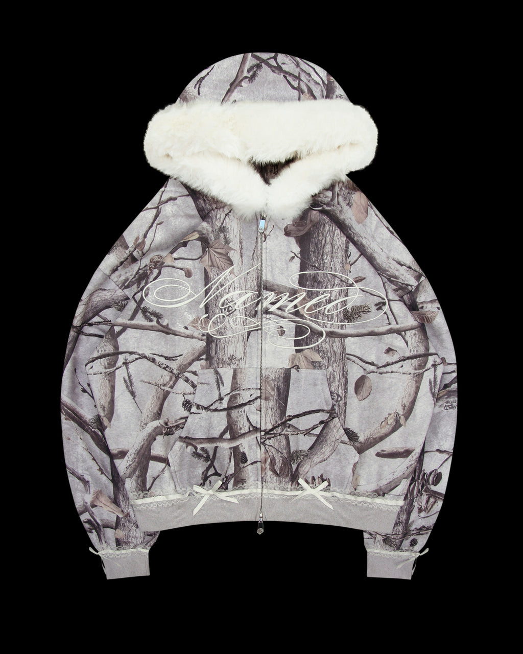【NAMED COLLECTIVE】PREY FAUX FUR ZIP HOODIE PINK CAMO prey-faux-fur-zip-hoodie-snow-
