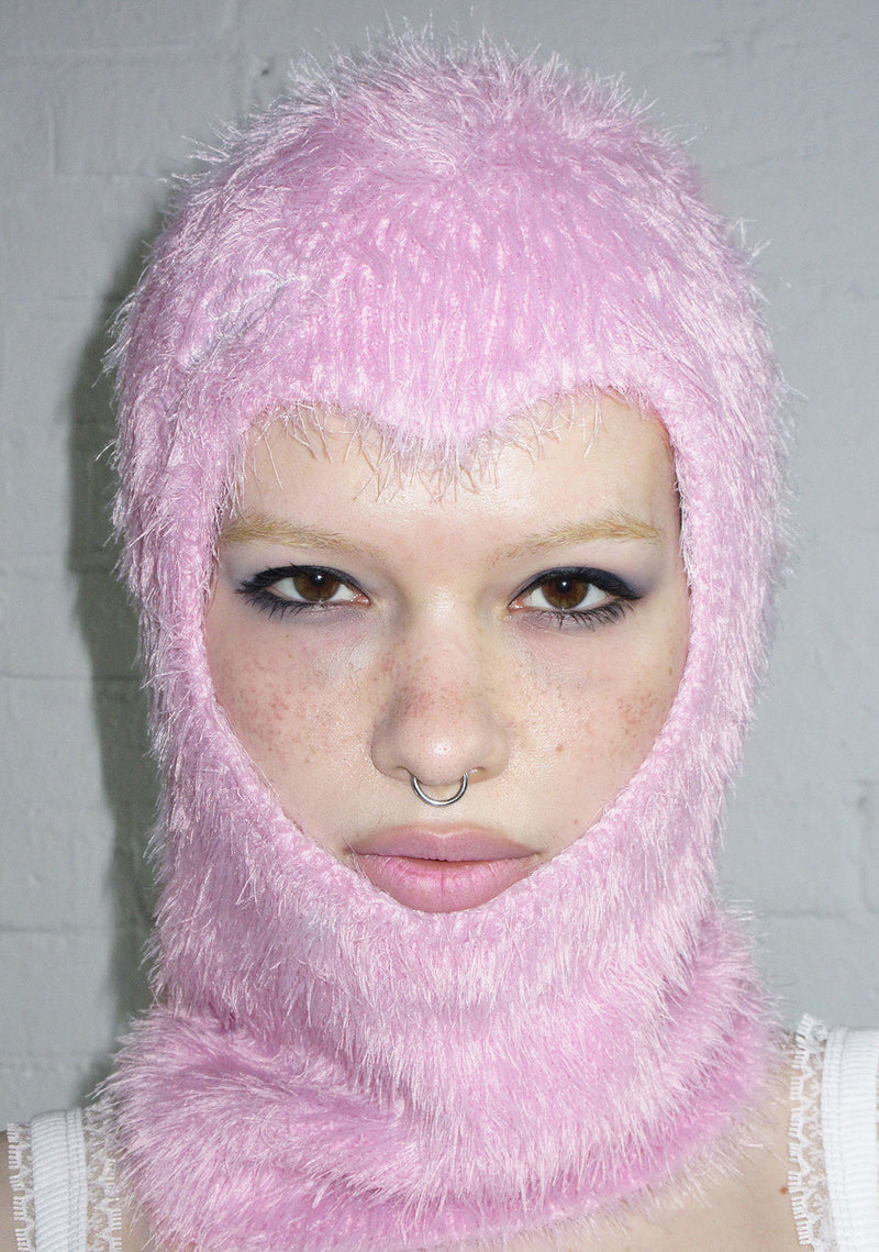 PREY FLUFFY KNIT HEART BALACLAVA BABY PINK