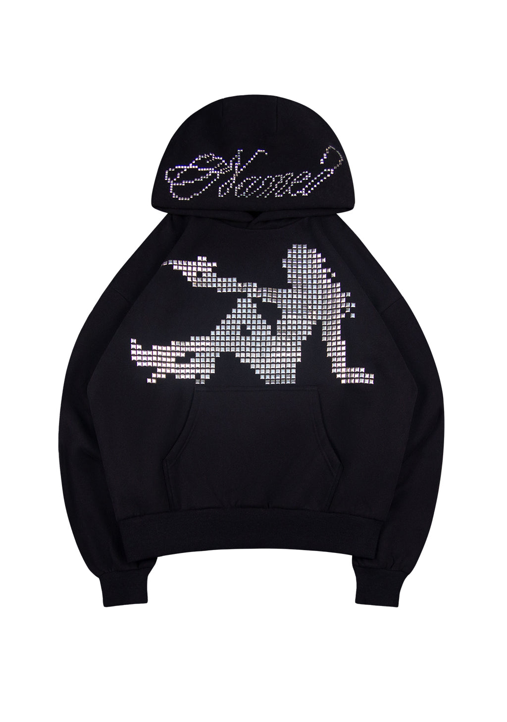 STRANGERS STUDDED SILHOUETTE PULLOVER HOODIE BLACK