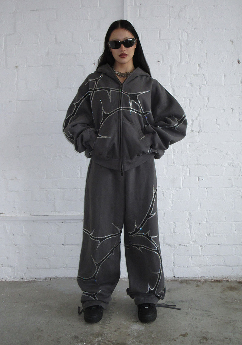 THORN RHINESTONE ZIP HOODIE CHARCOAL