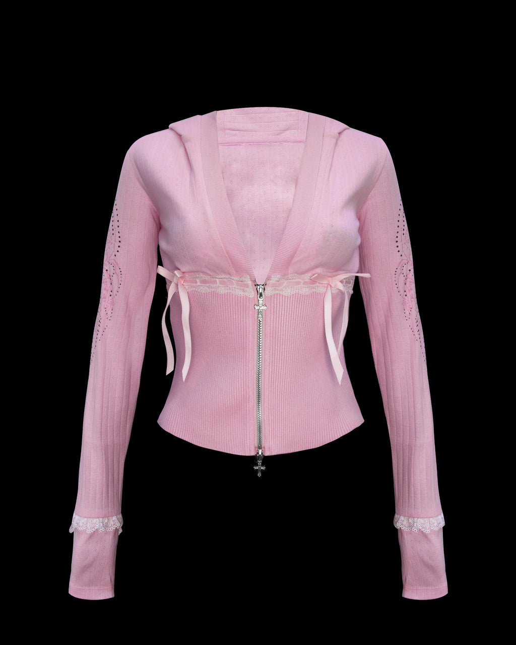 WHISPER BABY PINK RIBBON POINTELLE SCULPT HOODIE – NAMED