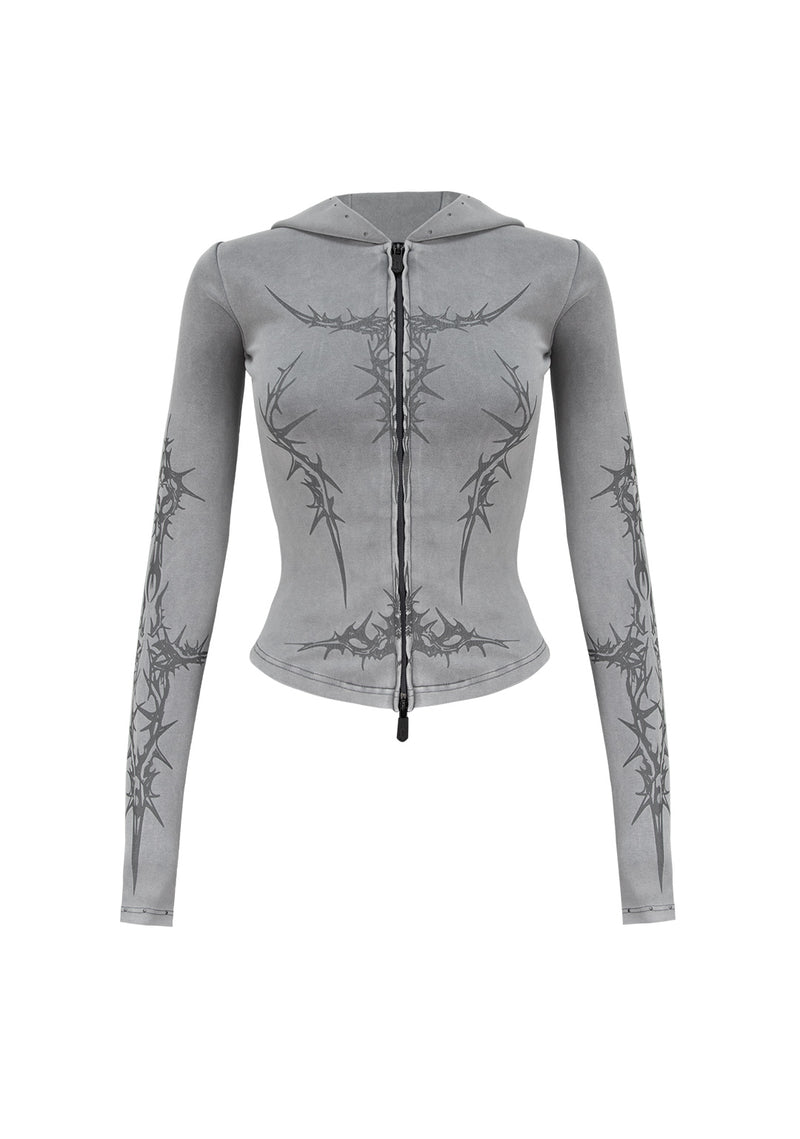 CURSE SCULPT STRETCH ZIP HOODIE WASHED GREY