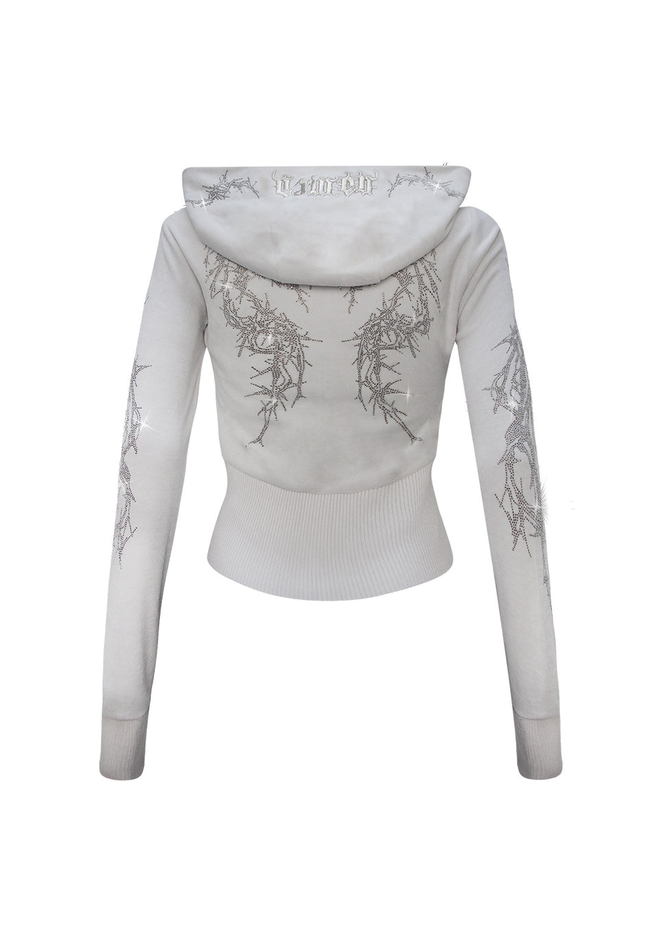 CURSE RHINESTONE VELOUR ZIP HOODIE SALT