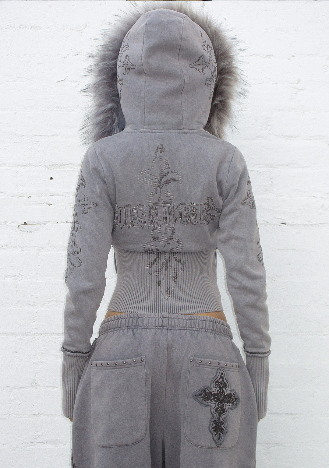 FERAL FAUX FUR FITTED ZIP HOODIE WASHED GREY (DETACHABLE FUR)
