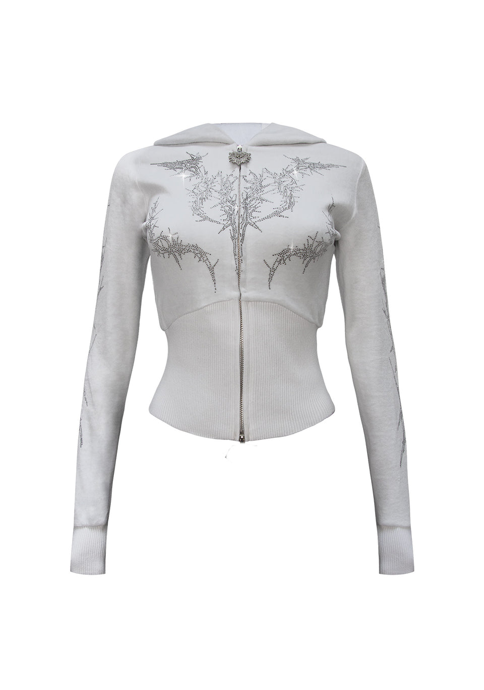 CURSE RHINESTONE VELOUR ZIP HOODIE SALT