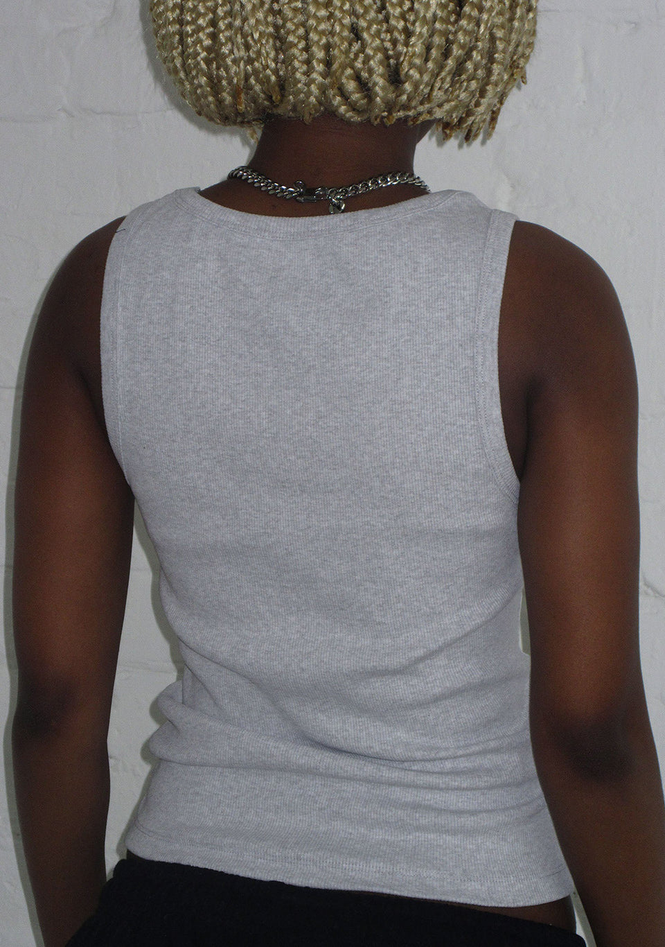 I <3 NAMED EMBROIDERED RIBBED TANK GREY MARL