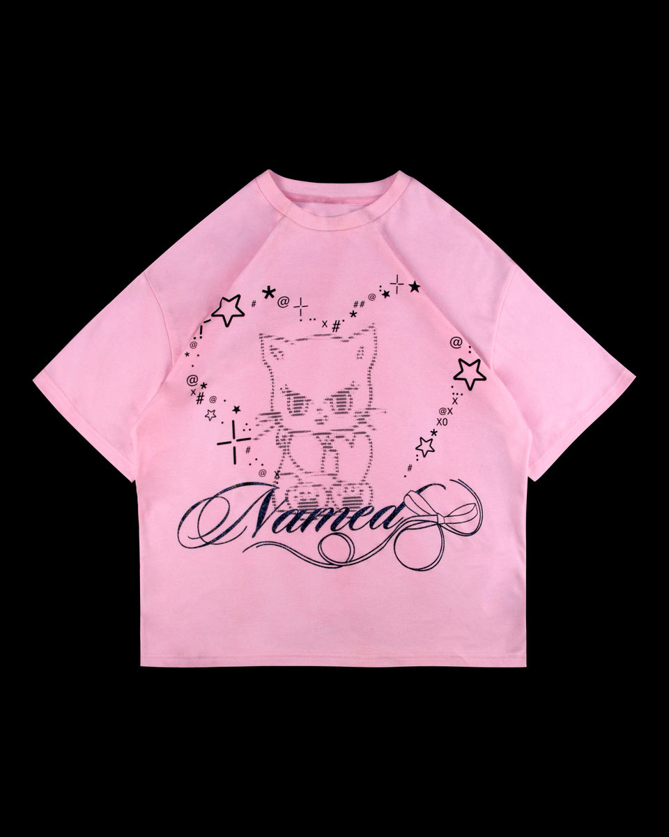 404 ERROR KITTY OVERSIZED TEE BABY PINK by NAMED COLLECTIVE® with cat, stars, and graphic on front.
