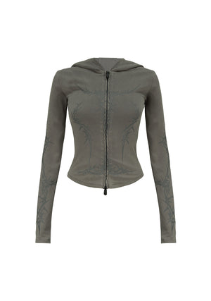 CURSE SCULPT STRETCH ZIP HOODIE WASHED ARMY GREEN