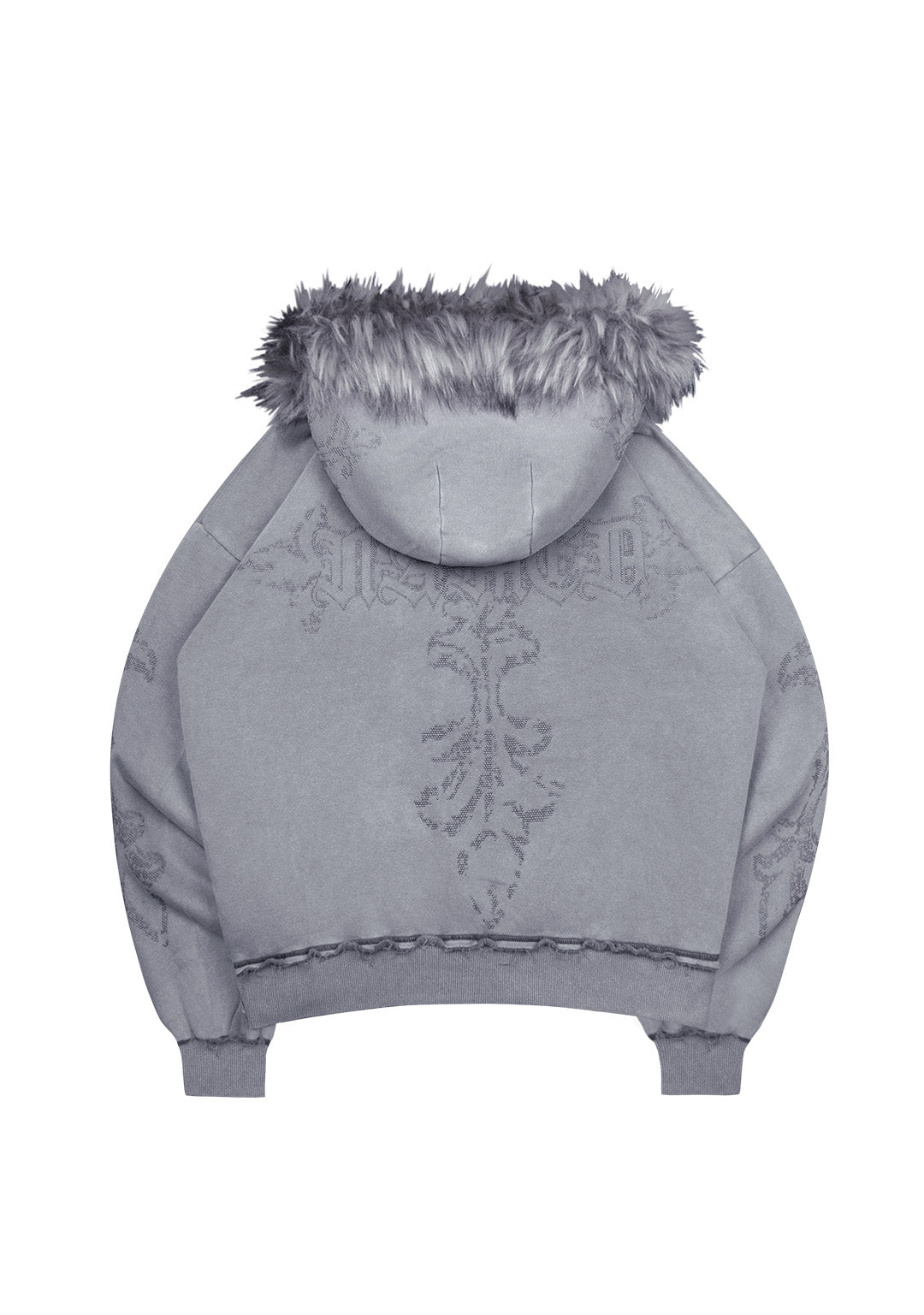 FERAL FAUX FUR STUDDED ZIP HOODIE WASHED GREY (DETACHABLE FUR)