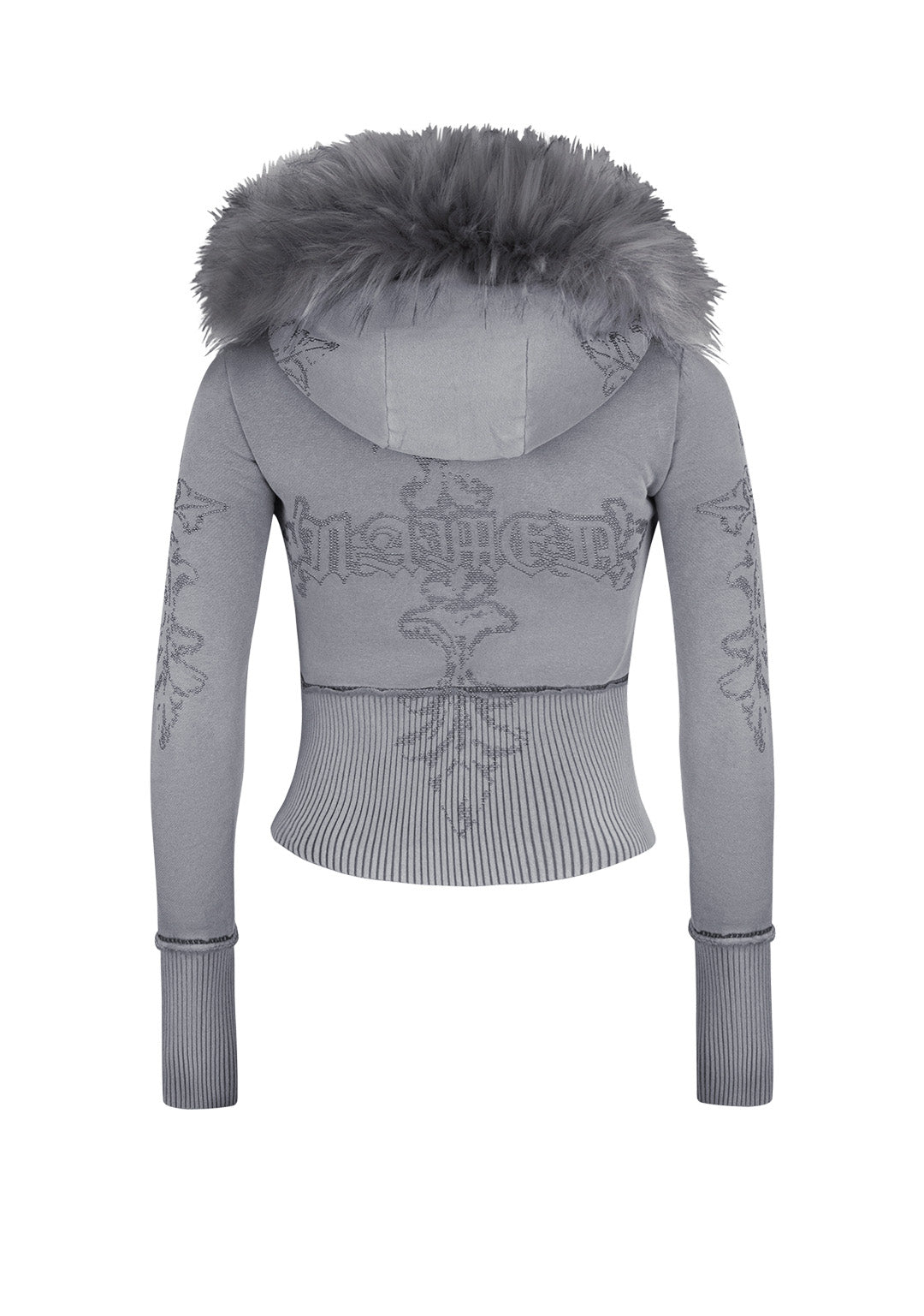 FERAL FAUX FUR FITTED ZIP HOODIE WASHED GREY (DETACHABLE FUR)