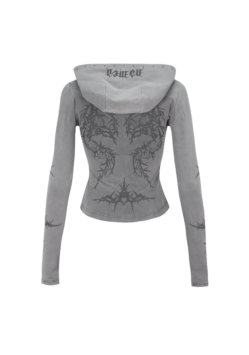 CURSE SCULPT STRETCH ZIP HOODIE WASHED GREY