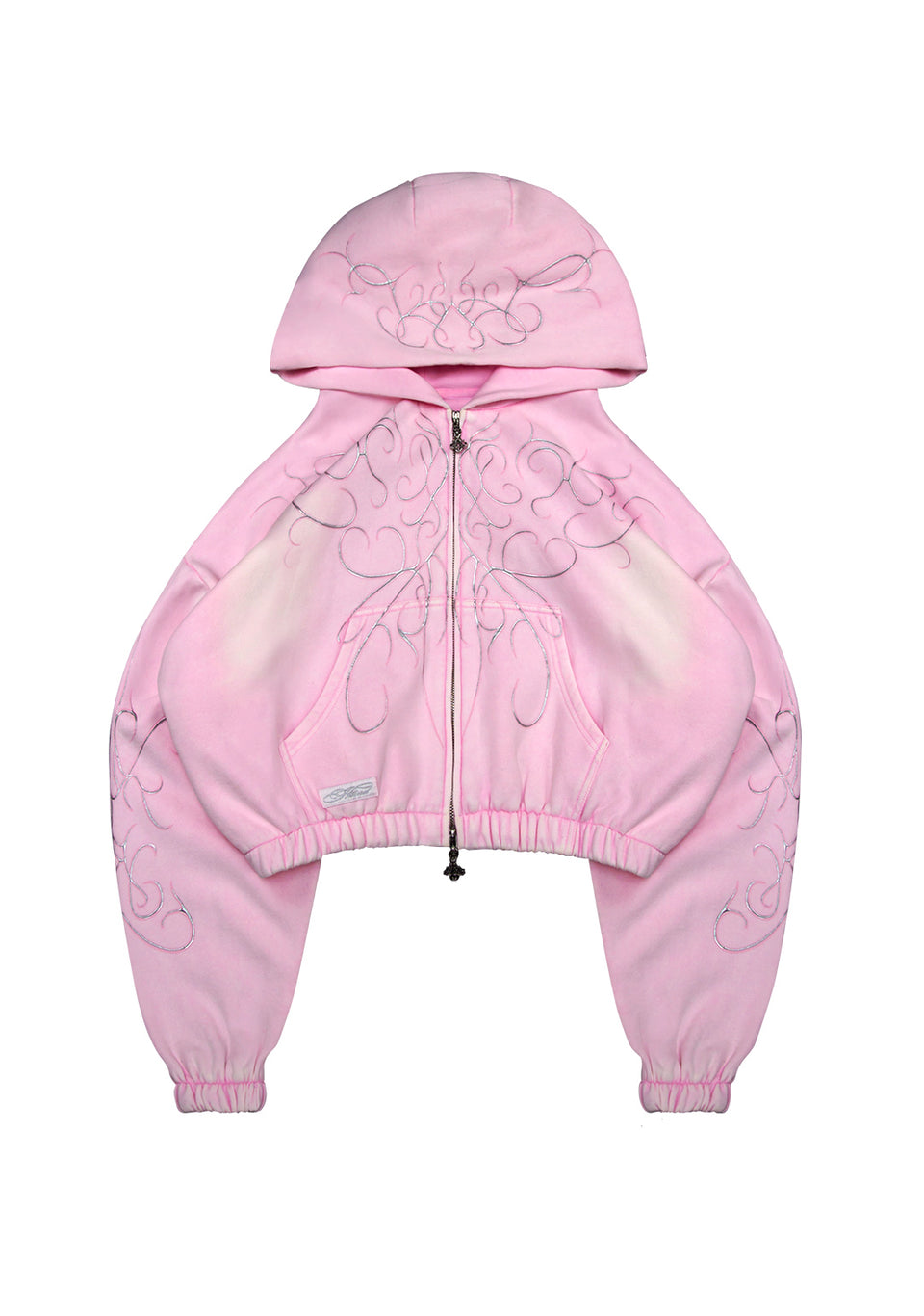 ALLURE 3D CHROME CROP ZIP HOODIE WASHED BABY PINK