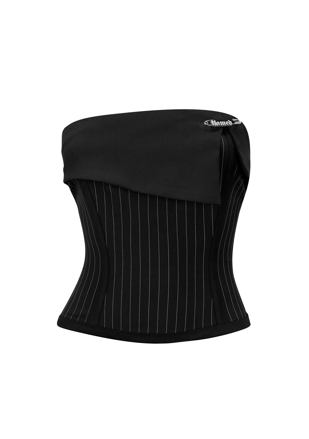 ALLURE FOLDOVER TUBE TOP BLACK PINSTRIPE