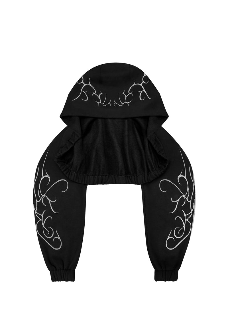 ALLURE 3D CHROME SUPER CROP HOODIE BLACK