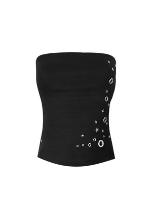GLITCH EYELET TUBE TOP BLACK
