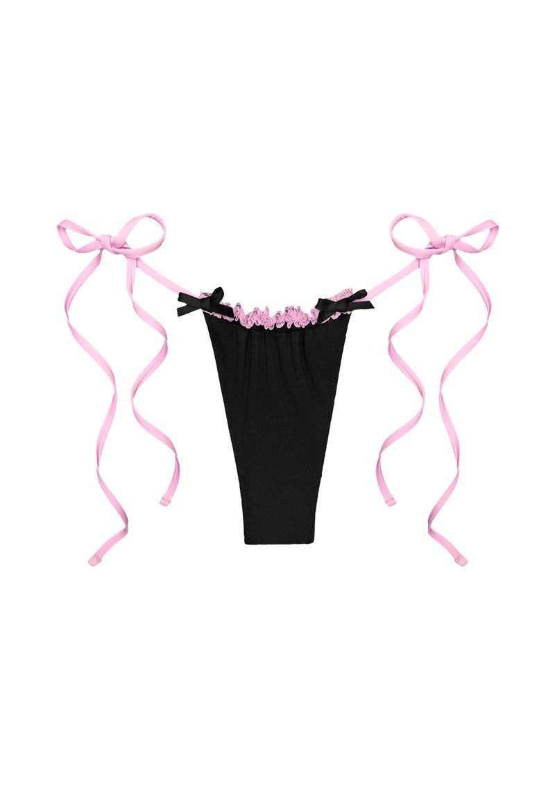 PRINC355 LACE RUFFLE BIKINI BOTTOMS BLACK