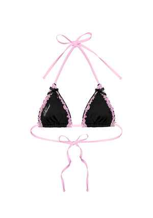 PRINC355 LACE RUFFLE BIKINI TOP BLACK