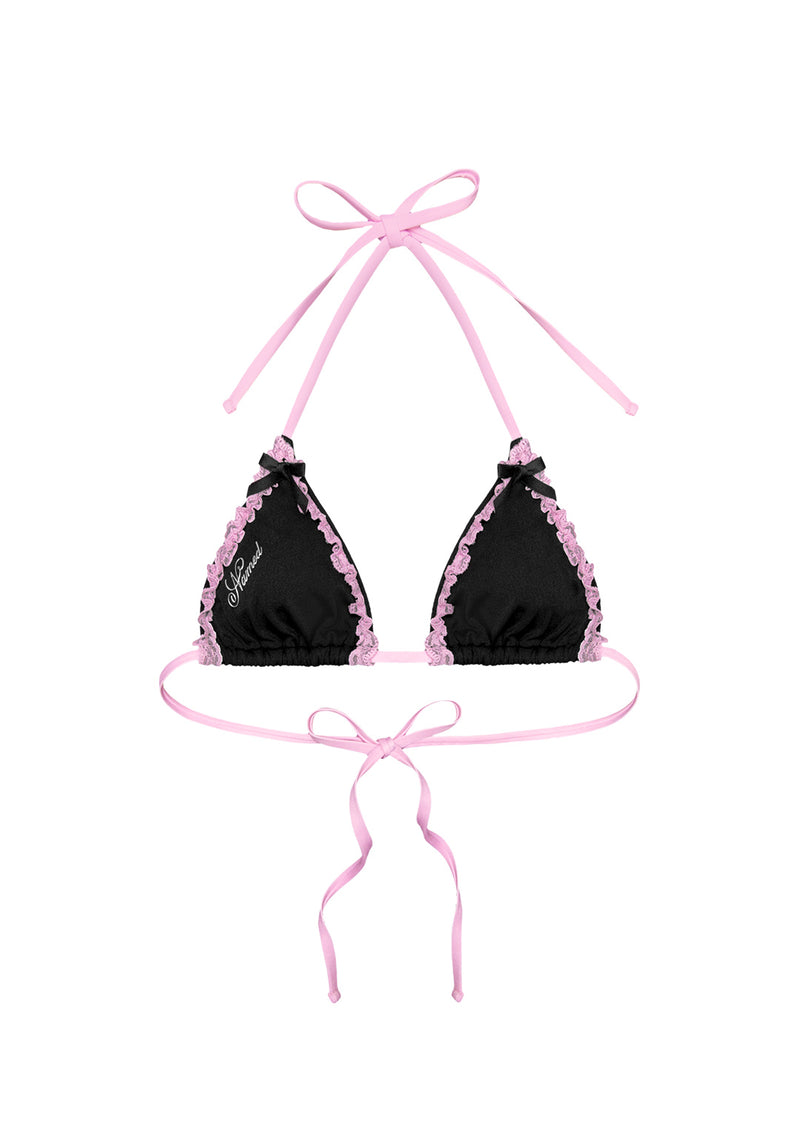 PRINC355 LACE RUFFLE BIKINI TOP BLACK