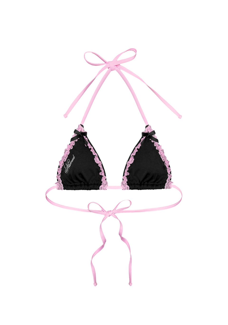 PRINC355 LACE RUFFLE BIKINI TOP BLACK
