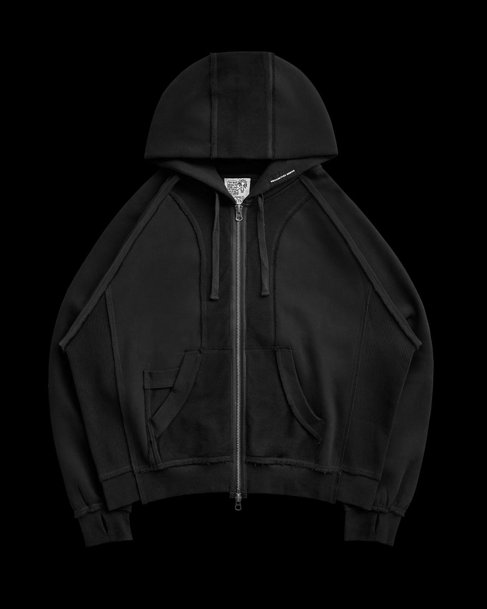 DECONSTRUCTED ZIP HOODIE JET BLACK